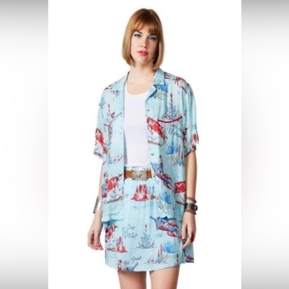 Double D Ranch Aqua and Red Two-Piece Set